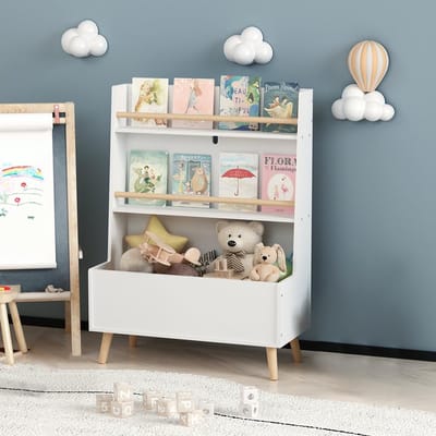 Kinder Opbergkast - Boekenrek Speelgoedorganizer - Kinderspeelgoed Opbergen - 3 Lagen Display - 68x32x93 cm - Wit