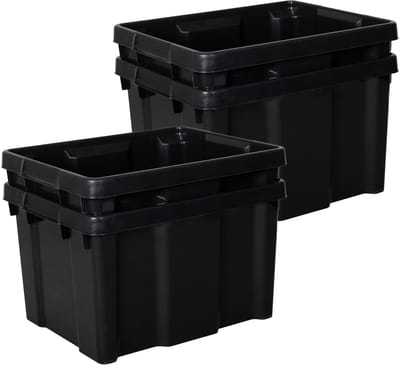EDA Opbergbox/opbergkrat 30 L - 4x - zwart - kunststof - B34 x H26 - stapelbaar/nestbaar - opbergbak - opbergen