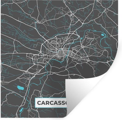 Muurstickers - Sticker Folie - Carcassonne - Plattegrond - Stadskaart - Kaart - Frankrijk - 100x100 cm - Plakfolie - Muurstickers Kinderkamer - Zelfklevend Behang XXL - Zelfklevend behangpapier - Stickerfolie
