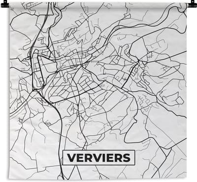 Wandkleed - Wanddoek - Kaart – Plattegrond – Stadskaart – Verviers – België – Zwart Wit - 180x180 cm - Wandtapijt