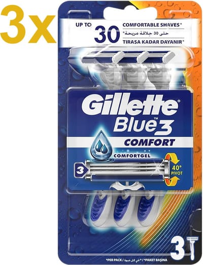 Gillette - Blue3 - Wegwerpscheermesjes met Comfort Gel - 9 Stuks - Voordeelverpakking