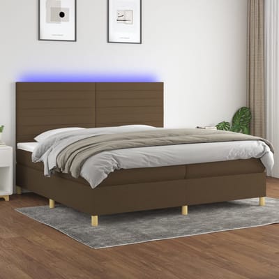 vidaXL - Boxspring - met - matras - en - LED - stof - donkerbruin - 200x200 - cm