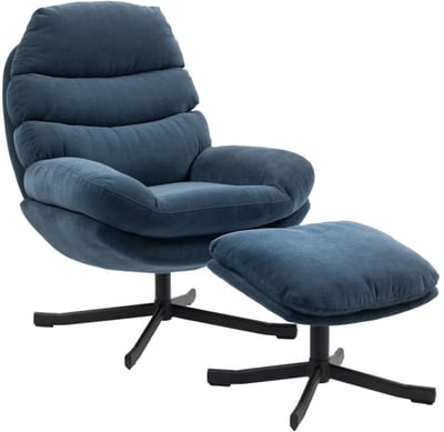 Relaxfauteuil met Voetenbank - Fauteuil - Moderne Relaxstoel - 360° Draaibaar - tot 120 kg - Relaxstoel - Ligstoel - TV Stoel - Loungestoel - Leesstoel - Chenille Stof - Blauw