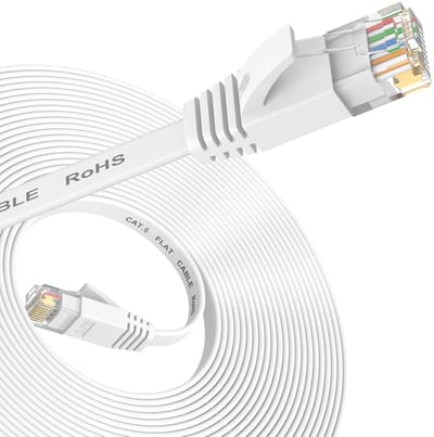 SnelShoppen - Ethernet kabel 5m, Cat6/Cat 6e hoge snelheid LAN kabel met RJ45 connector, netwerkkabel voor router en modem, wit, ideaal voor gaming en