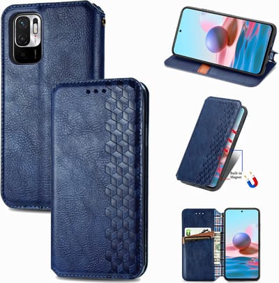 Luxe PU Lederen Ruitpatroon Wallet Case + PMMA Screenprotector voor Xiaomi Redmi Note 10 5G _ Blauw