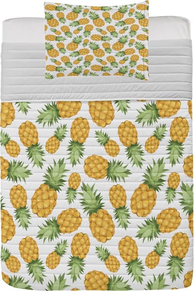 ABAKUHAUS Geel-wit microvezel dekspreiset, rijpe ananas, zacht beddengoed met kussenslopen en quilt, 170 cm x 220 cm, aardgeel groen wit