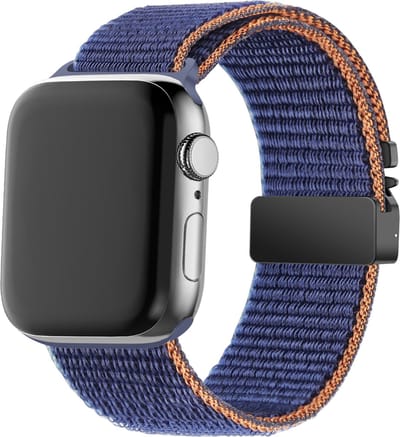 Bandz Nylon band 'Classic' met Parachute sluiting - geschikt voor Apple Watch Series 1/2/3/4/5/6/7/8/9/10/11/SE/SE2/SE3 - iWatch nylon bandje voor kleine maten: 38mm/40mm/41mm/42mm (donkerblauw)
