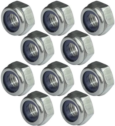 Dailygoods- Borgmoeren Set van 10 - Zeskant M8 - Roestvrij Staal - Zelfborgende Moeren - Nylonring - Veiligheidsmoeren 8 mm