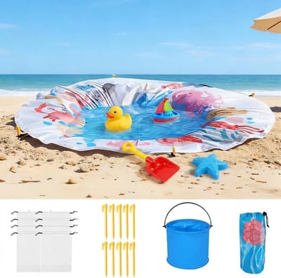 Livatto Strandzwembad voor peuters - 140 cm - Opvouwbaar - Rond - Inclusief draagtas en bevestigingsklemmen - Geschikt voor strand en vakantie