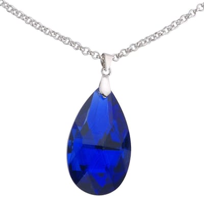 Ketting dames kobaltblauwe glazen druppelhanger – zilverkleurig – cadeau vrouw nikkelvrij – blauwe ketting – facet geslepen – cadeau voor vriendin
