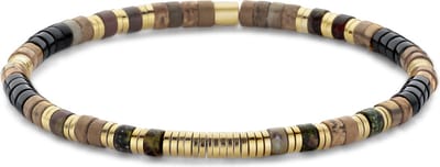 Frank 1967 - 7FB-0763 - platte kralenarmband heren - zwart agaat, groene steen en staal - 4*2 mm