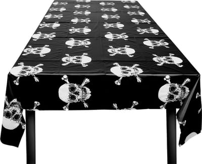 Boland - Tafeldecoratie - Tafelkleed Piraat Doodshoofd 180cm Zwart/wit