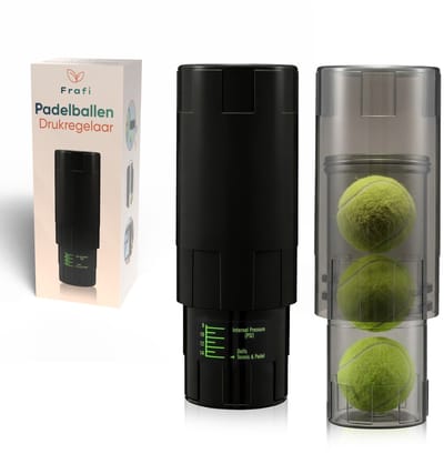 Frafi® Padel & Tennis Ball Pressurizer – Drukregelaar voor Ballen – Verlengt Levensduur – Ball Saver – Zwart – Accessoire voor Padel en Tennis