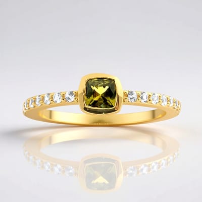 Cavill - Zilveren ring 925 Sterling Zilver met verguld - Vesuvianiet antiek kussen 0,315 ct - 16 Zirkonia rond 0,288 ct - Elegant