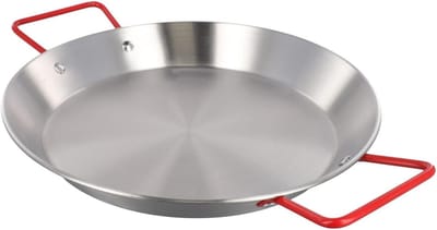Rvs Paella Pan 20Cm Ronde Zeevruchten Serveerschaal Dubbele Handvat Platte Bodem Kookpot Ondiepe Wok Keuken Kookgerei voor Thuis Restaurant Spaanse Keuken- 1stuk
