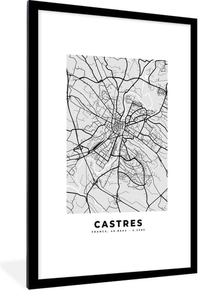 Fotolijst incl. Poster - Kaart – Stadskaart – Frankrijk - Castres - Plattegrond - 80x120 cm - Posterlijst
