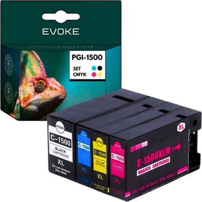 Evoke Compatibele Inkt voor Canon Pgi-1500Xl Pgi1500 XL 4X Cmyk: Zwart, Cyaan, Magenta, Geel 89 ml 3600 Pagina's Maxify Mb2000 2050 2100 2150 2155 2300 2350 2700 2750 2755
