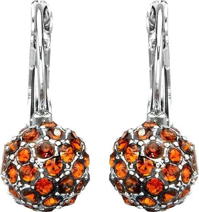Behave - Oorhangers bolvorm met bruine kristal - zilverkleur - retro chic