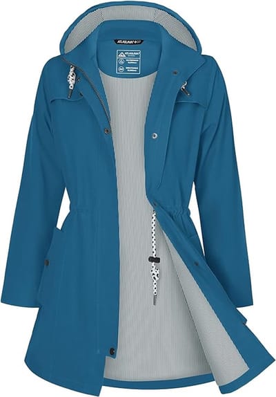 Daity Regenjas dames lang | waterdicht en ademend met capuchon voor buiten - Maat S