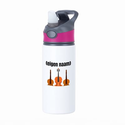 Hacebo® - 3 violen waterfles met rietje roze - Viool - muziek liefhebbers - met eigen naam - de echte viool liefhebber - cadeau - kado - water fles - 650ML