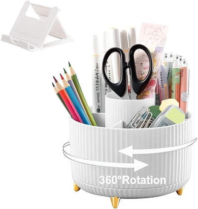 bureau-organizer - 360-graden bureauorganizer, pennenhouder met meerdere compartimenten met antislip basis, potloodbeker kunstbenodigdheden opbergdoos voor kantoor, thuis en
