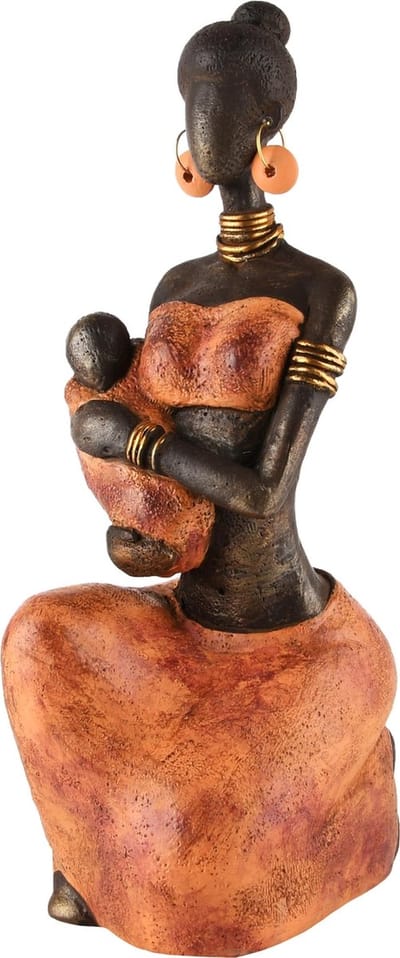 Dekoratief | Afrikaanse dame zittend m/baby, resina, 12x10x28cm | A245898