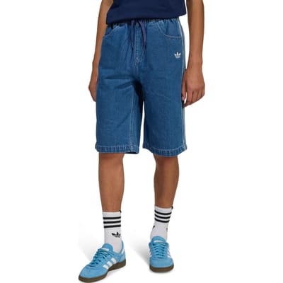 Adidas Denim Jorts Korte Broeken Kinder - Blauw - Maat 159 - 164 CM - Katoen Keperbinding