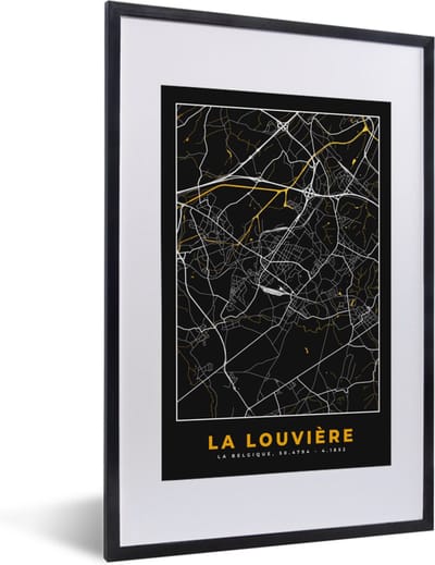 Fotolijst incl. Poster - La Louvière - Kaart - Plattegrond - Goud - Stadskaart - 40x60 cm - Posterlijst