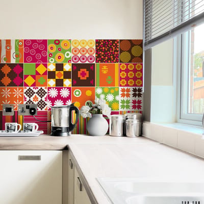 Zelfklevende muurtegelstickers voor keuken en badkamer - 24 etnische Sagamihara tegelstickers - 24 stickers, 10x10cm