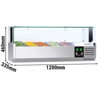 GGM Gastro Kühlaufsatzvitrine PREMIUM mit LED-Licht - 1200x335mm - 5x GN 1/4 Zilver