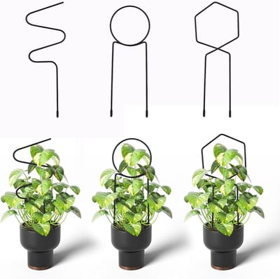 3-delige metalen plantentrellis voor binnen, ideaal voor klimplanten en kleine tuinen, zwart