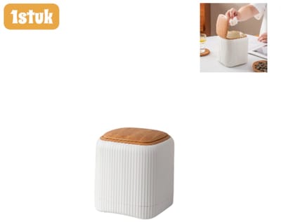 1stuk - Mini-prullenbak - Afvalbak - Dubbele binnen- en buitenbak - Houtnerfstijl - Met drukdeksel - Afvalbak voor op het bureau en in de keuken - wit