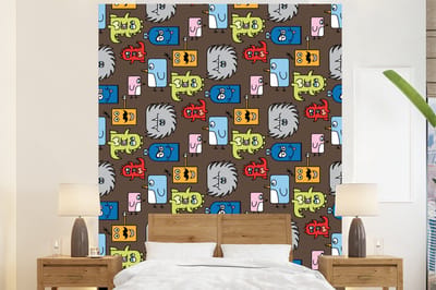 Behang - Fotobehang Patronen - Monster - Dieren - Jongens - Kinderen - Kids - Breedte 225 cm x hoogte 280 cm