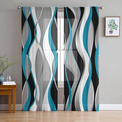 Dimensionale Abstracte Verloop Turquoise Voile Transparante Gordijnen Woonkamer Raam Tule Gordijn Keuken Slaapkamer Draperieën Huisdecoratie 135W x 114H(cm) white