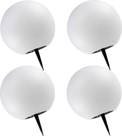 Trango Set van 4 IP65 LED solar lamp SO-001*4 in 20cm diameter wit mat met 3000K warm wit LED & RGB kleurverandering LED *SNOWY* solar ball light bulb, buitenlicht, globe lamp, tuinlamp