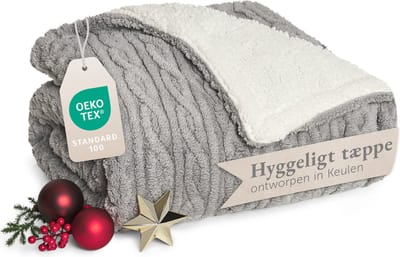 Blumtal Fleece Deken - Kabelgebreide look - 130x150 cm - Oeko-TEX gecertificeerd - Microvezel Fleece Deken - Zachte Sherpa Binnenkant - Grijs en Ivoor