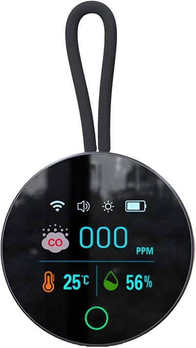 Draagbare Luchtkwaliteit-Meter - Gasdetector - Temperatuur-En-Luchtvochtigheid-Meter - Voor-Huis-Kantoor-Caravan-Camping - Met-Magneetbodem-En-Draagriem - USB-C-Opladen - 1000-mAh-Batterij