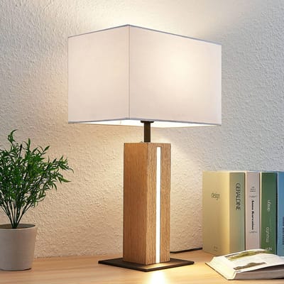 Lindby - Tafellamp- met dimmer - 2lichts - Stof, dennenhout, metaal - H: 52.5 cm - E27 - wit, licht eiken, zwart