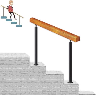 Trapleuning Hout - Veiligheidssteun - Veilig Traplopen - Anticorrosieve Afwerking - 95 cm Hoog - Onbehandeld