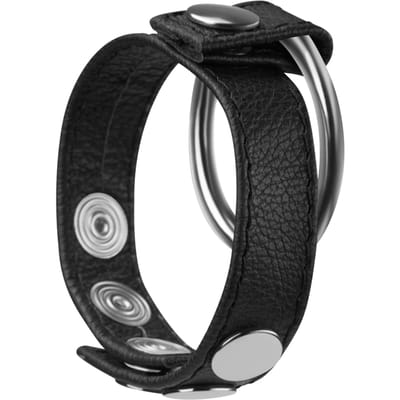 Rimba - Leren Cockring Met verwisselbare Metalen Cockring