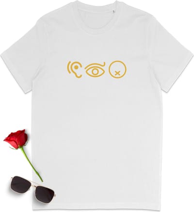 T Shirt Heren Dames - Horen Zien en Zwijgen - Wit - S