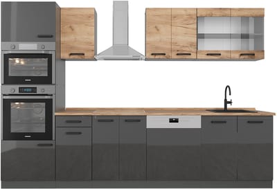 Vicco R-Line Complete keukeneenheid – 300 cm tweekleurige kasten, BL Eik Eik goud/antraciet