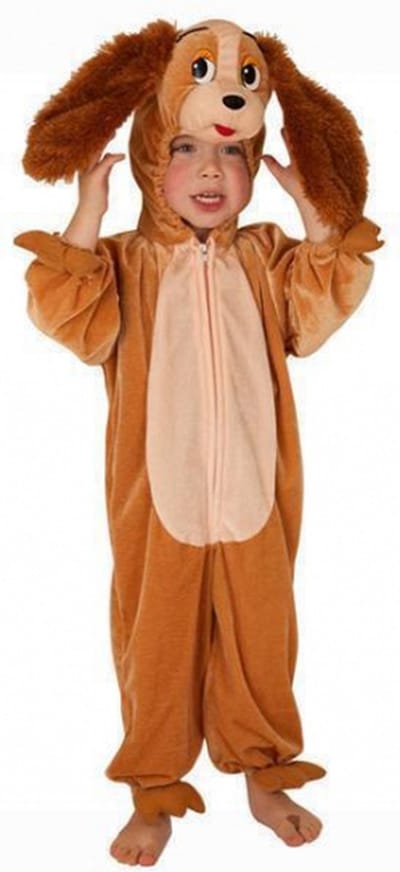 Pluche honden verkleedkleding kostuum - dierenpak - bruin - kinderen - jumpsuit 116