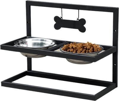 Hondenvoerbak Standaard - Verstelbare Waterhouder - Comfortabel Eten - Antislip Basis - 44 x 22 x 6 cm - Zwart