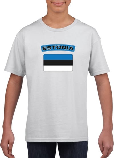 Estland t-shirt met Estlandse vlag wit kinderen 110/116