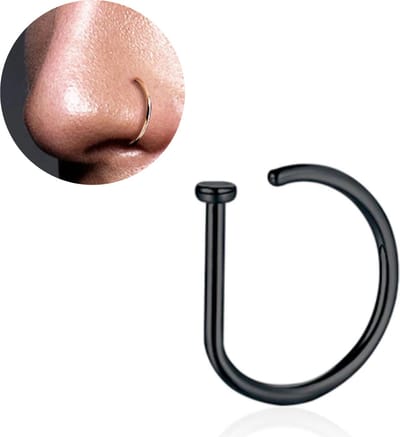 Fake Neuspiercing Zwart - Nep Neuspiercing - Neusring - Nep Piercing Ringetje - RVS Roestvrij Staal - 8 mm