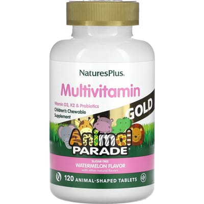 Source Of Life, Animal Parade Gold, Kauwbare Multivitamine- & Mineraalsupplement voor Kinderen, Natuurlijke Watermeloensmaak, 120 Dierenvormige Tabletten