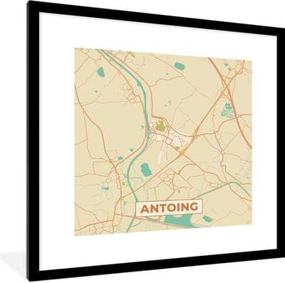 Fotolijst incl. Poster - Kaart - Antoing - Plattegrond - Stadskaart - Vintage - 40x40 cm - Posterlijst
