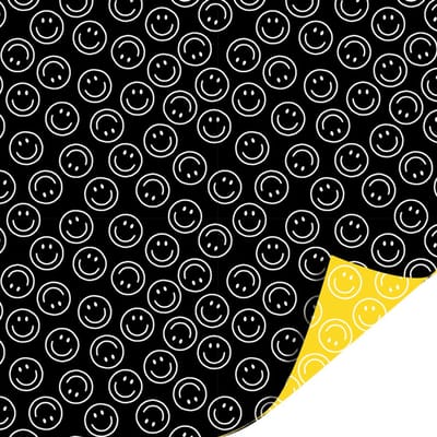3m Dubbelzijdig cadeaupapier -30cm breed - cadeaupapier - leuk inpakken - kado - inpakpapier - verpakken - Feestje - Smiley - zwart - geel