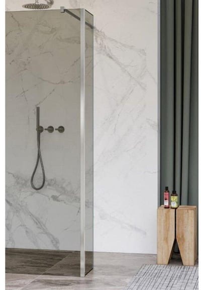 FugaFlow Eccelente Vetro zijwand - 30x200cm - rookglas - 8mm - met hoekprofiel - geborsteld RVS -